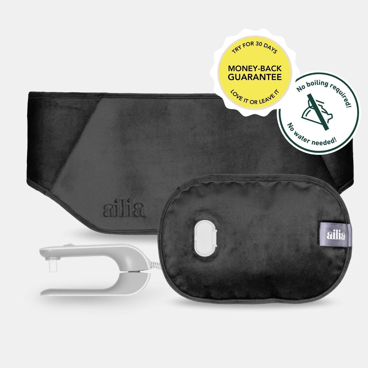 Ailia Electric Hot Water Bottle + Body Strap (Black)