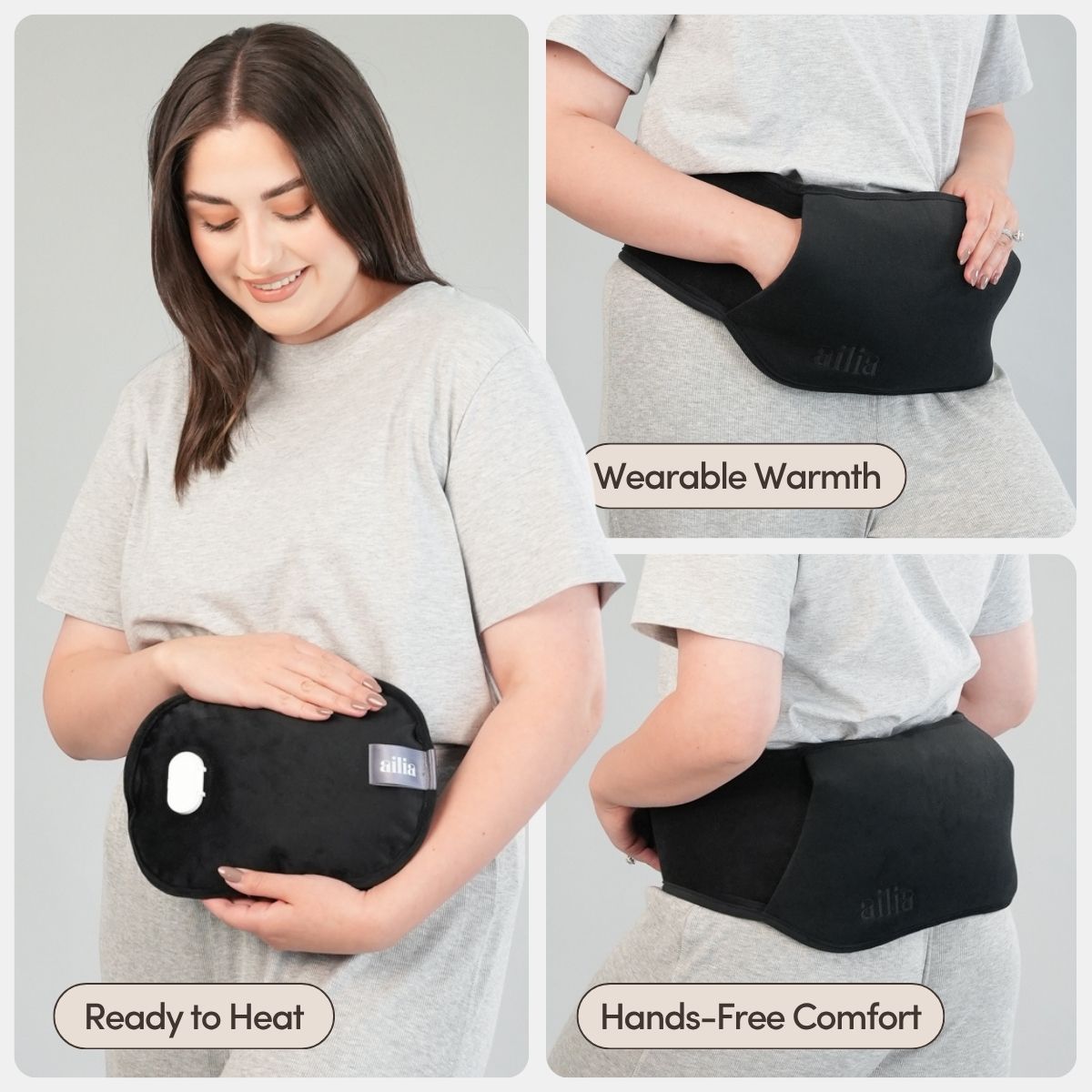 Ailia Electric Hot Water Bottle + Body Strap (Black) 