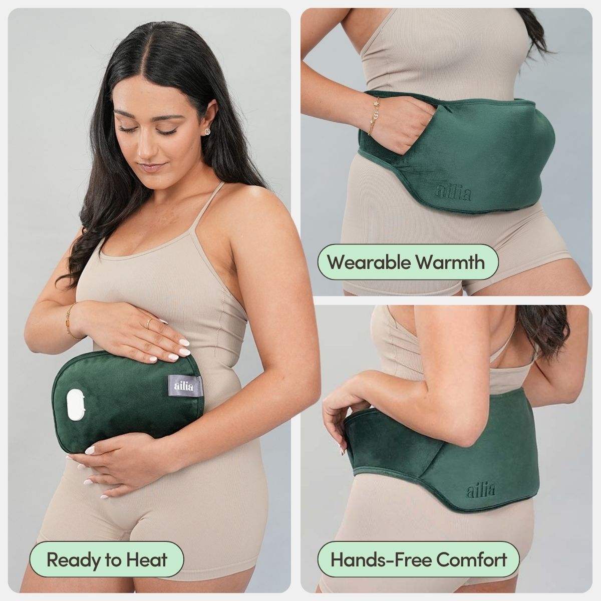 Ailia Electric Hot Water Bottle + Body Strap (Green)