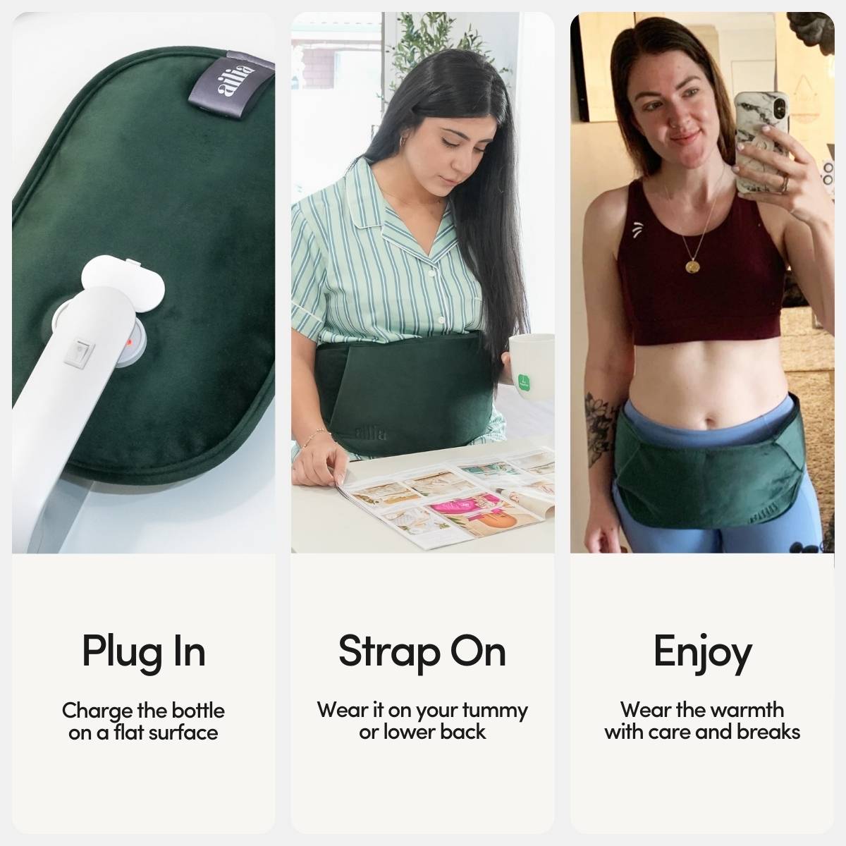 Ailia Electric Hot Water Bottle + Body Strap (Green)