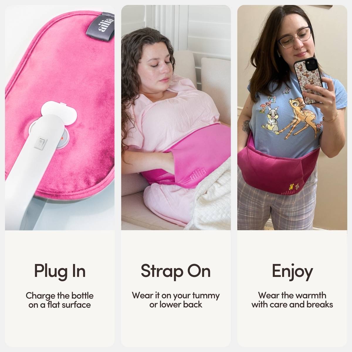 Ailia Electric Hot Water Bottle + Body Strap (Pink) 